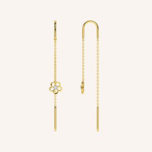 Double Crystal Pearl Ring Gold Plated Open Earring