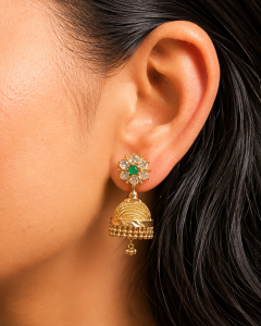 Gold Plated AD Stud With Lavish Net Jhumka