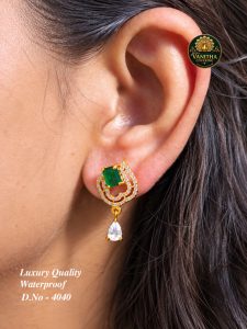 Premium gold plated ad fancy crystal green stud