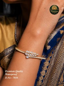 Premium gold plated AD stone feather bracelet