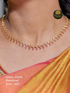 Premium gold plated ad pink diamond attikai necklace