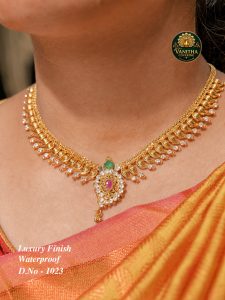 Premium gold plated multi stone mango necklace