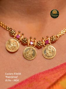 Premium gold plated three lakshimi kasu necklace