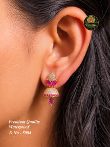 Premium gold plated AD ruby crystal thilagam jhumka