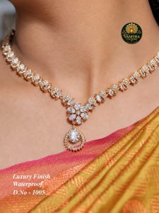 Premium gold plated ad crystal flower thilagam necklace