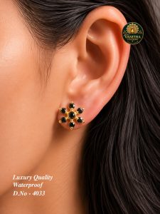 Premium gold plated gold plated royal black flower stud